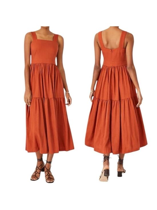 Ann Taylor Dresses & Skirts - Ann Taylor Square Neck Midi Tiered Linen Blend Dress Sleeveless Summer Sz 12